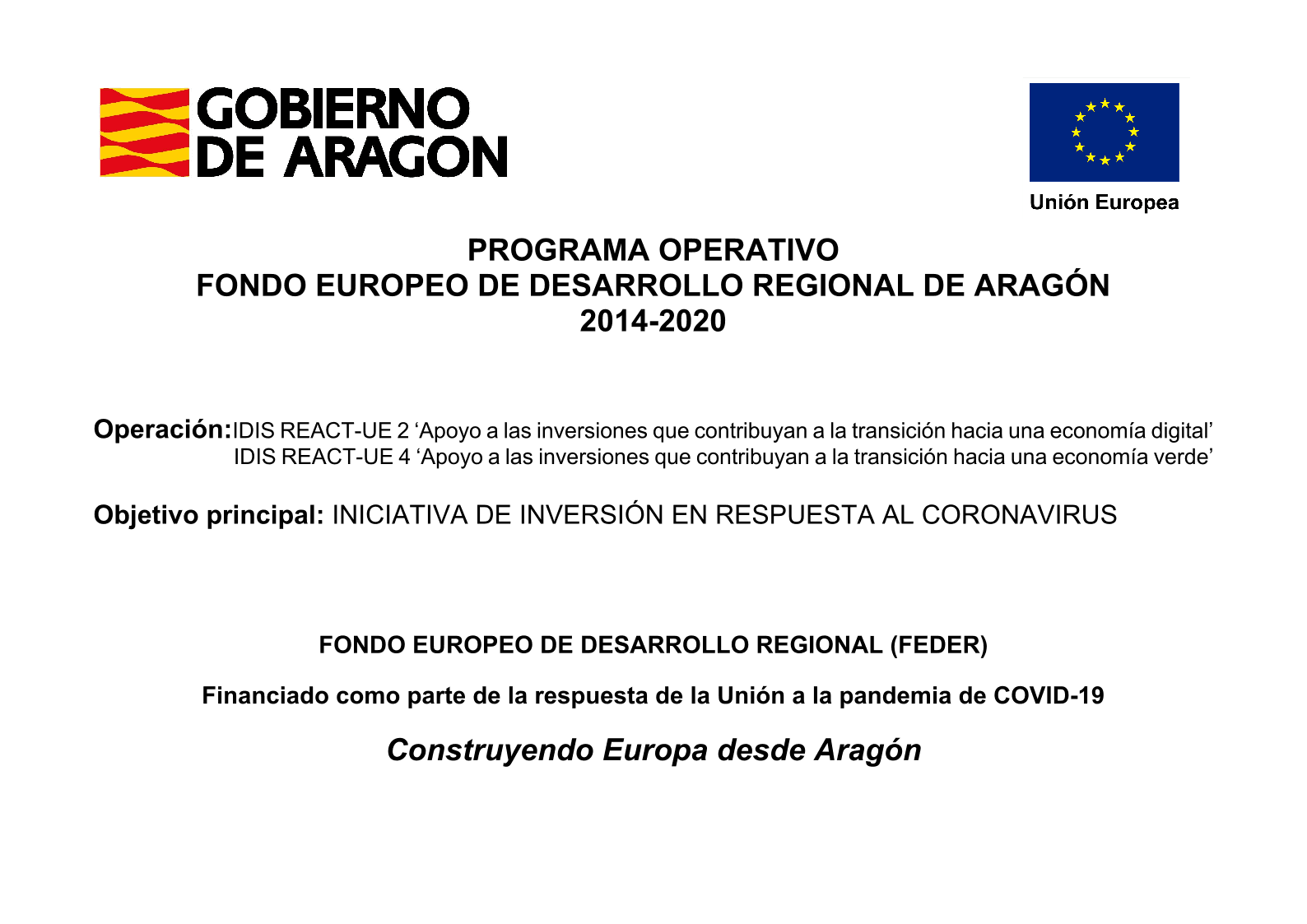 Programa Operativo Fondo Europeo de Desarrollo Regional de Aragón 2014-2020